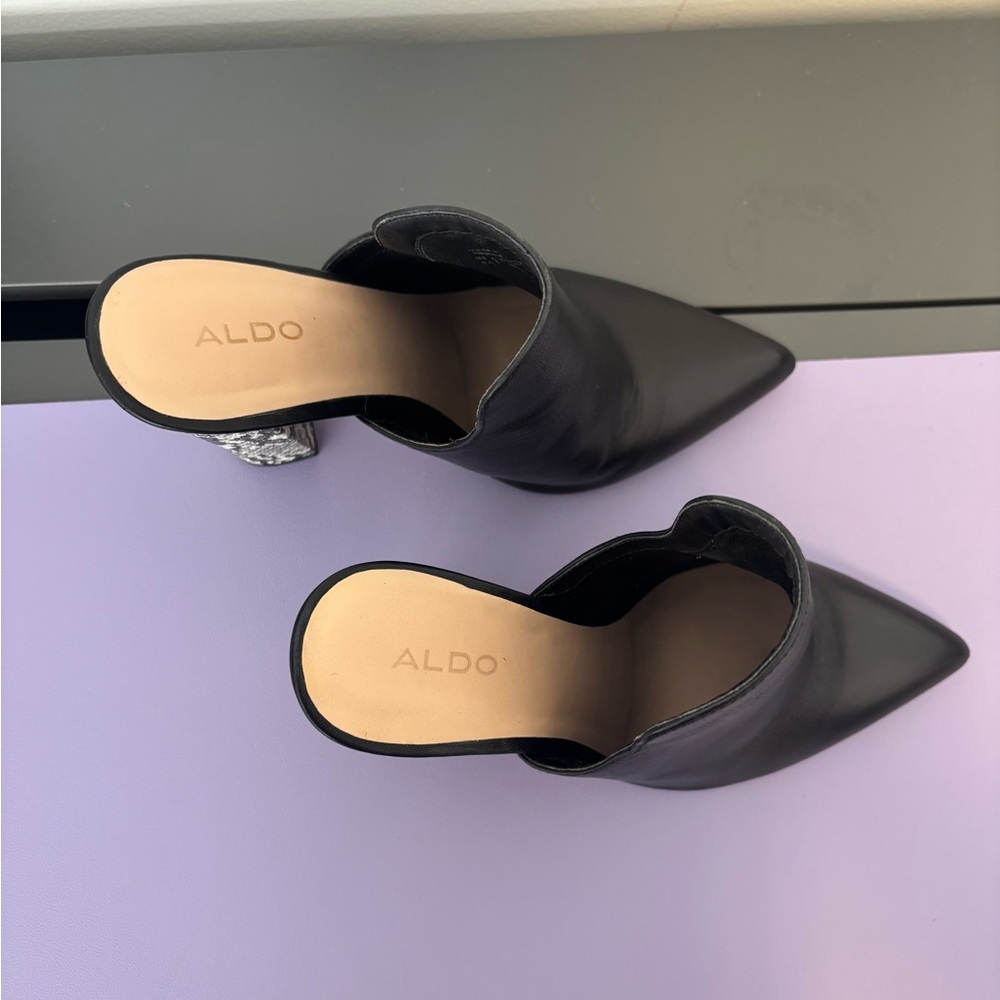 Aldo Black and Snake Pattern Mules - Picture 2 of 5